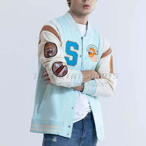Veste de style universitaire pour homme, col montant, logo sur le devant, tissu en toile, légère, idéale pour l'hiver - Product Image 3