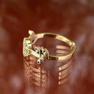 Anillo ajustable de latón con acabado antiguo | Anillo floral bohemio chapado en oro de 14 quilates para Mujer | Joyería étnica hecha a mano tercera - Product Image 3