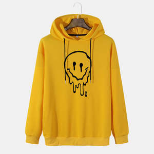 Venta al por mayor de color amarillo de alta calidad Premium Warm Street Wear Hombres Color sólido Mangas completas Sudadera con capucha estampada para hombres - Product Image 1