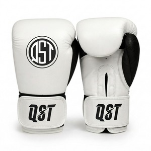 Gants de boxe en cuir PU blanc avec logo personnalisé, pour entraînement et sparring, respirants, séchage rapide, réglables - Product Image 1