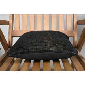 Oreiller Patchwork Kantha en laine noire 14x14 pouces coussin tissé brodé Vintage jeté décoratif en forme de boule rustique pour une utilisation au sol - Product Image 5