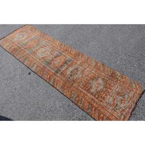 พรมวินเทจลายดอกไม้สีส้ม ขนาด 2.3x7.7 ฟุต ทำจากขนแกะตุรกี - Product Image 4