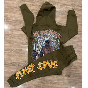 Vente en gros Pull-over personnalisé Ensemble sweat à capuche unisexe 100% coton Survêtement de sport Pantalon de survêtement et sweat-shirt Ensemble de survêtement imprimé pour hommes - Product Image 1