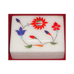 Joyero con incrustaciones de forma Rectangular de mármol blanco de diseño único para decoración de hogar y oficina y caja de propósito de regalo de boda - Product Image 1