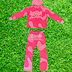 Conjunto de sudadera con capucha y pantalones de chándal bordados desgastados con patrón sólido, chándal lavado con ácido desteñido al por mayor, ropa de calle a granel, chándal - Product Image 6