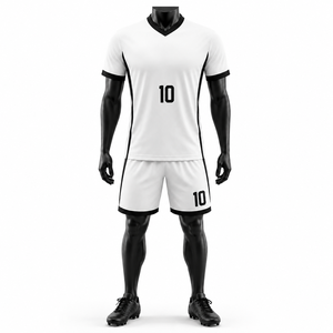 Conjunto de Camiseta de Fútbol con Cuello en V para Hombre, Blanco y Negro, Sublimada, Absorbente de Humedad, 100% Poliéster, Manga Corta, Corte Regular, Uniforme de Equipo para Adultos - Product Image 1