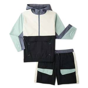 Ensemble de vêtements d'extérieur pour homme en tissu éponge de printemps de haute qualité, sur mesure, couleur contrastée, 100% polyester, coupe-vent, sweat-shirt et short - Product Image 5