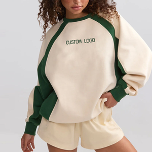 Alta calidad 100% algodón Fitness ropa deportiva sudaderas Color Match Loose Fit manga larga cuello redondo mujeres sudaderas con capucha - Product Image 1