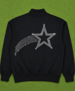 Sweat-shirt à col montant noir personnalisé en molleton de coton pour femme, avec motif Trackstar en strass, à manches longues, décontracté pour l'hiver - Product Image 3
