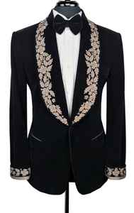 2024 nouveau éblouissant broderie fête-porter/costume de mariage grande taille respirant haute qualité tissu noir Blazer chemise blanche noir - Product Image 2