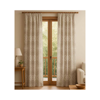 Rideau en coton jaune translucide certifié GOTS, élégant, avec motif géométrique blanc et pompons noirs, 140x260cm, 210 GSM, pour hôtels