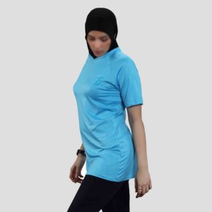 Équipé personnalisé de haute qualité islamique modeste vêtements de sport vêtements actifs musulman long haut ample entraînement col en V t-shirt pour les femmes - Product Image 4