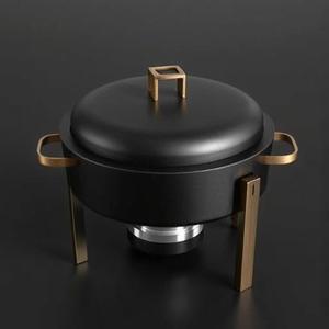 Plato de frotamiento negro mate moderno con detalles en oro/latón-Calentador de alimentos duradero para eventos - Product Image 4