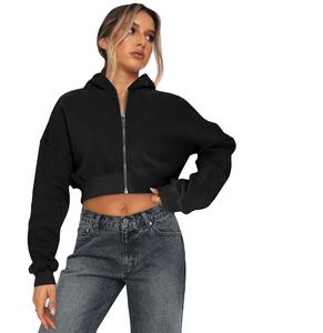 เสื้อครอปมีฮู้ดมีซิปสำหรับผู้หญิงเสื้อครอปแบบมีฮู้ดสำหรับใส่ในเลานจ์มีสี - Product Image 1