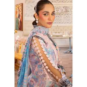 Traje de 3 Piezas para Mujer en Muselina Azul sin Costuras, Bordado, Transpirable, con Estampado Digital - Product Image 4