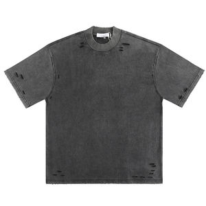 Custom Made Men Black Distressed <b>T</b>-<b>Shirts</b> 100% Cotton Lightweight Customized Logo Solid OEM Service <b>Acid</b> <b>Wash</b> <b>T</b> <b>Shirts</b> For Men - Product Image 1