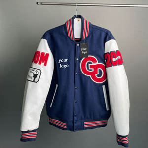 Chaqueta Universitaria Personalizada OEM para Hombre, Chaqueta Bomber de Béisbol con Mangas de Cuero para Invierno, Diseño Bordado. - Product Image 3