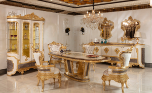 Juego de Comedor Leonar de Estilo Italiano Clásico con Madera Maciza, Tallado a Mano y Acabado en Dorado - Product Image 2