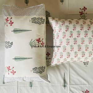 Juego de Sábanas con Estampado Artesanal Sanganeri de la India, Sábanas con Funda de Almohada - Product Image 3
