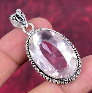 Pendentif en topaze blanche, argent sterling, style vintage artisanal, 1,5 pouce, cadeau de bijoux pour femmes, élégant - Product Image 1