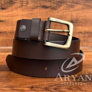 Cinturón informal de moda para hombre marrón cuero genuino 100% piel de vaca capa superior de alta calidad al por mayor para vaqueros con hebilla ajustable - Product Image 1