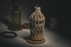 Pot décoratif en bambou ou en canne tissé à la main, pot en verre décoratif multifonctionnel pour le stockage, le remplissage de table ou de cire - Product Image 5