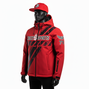 Veste Softshell Premium pour Hommes 310 GSM Tissu Extensible Rouge Noir Design à Panneaux Logo Personnalisé Transfert Thermique Veste Softshell pour Hommes - Product Image 3