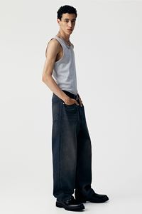 กางเกงยีนส์ผ้าฝ้ายแข็งสีน้ำเงินเข้มสำหรับผู้ชายกางเกงยีนส์แบบหลวมขาโค้งมนคุณภาพสูงกางเกงทรงหลวม - Product Image 5