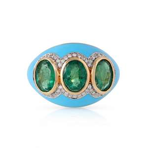 Bague en argent sterling de luxe avec émeraude naturelle et turquoise émaillée, élégante, pour un usage quotidien, cadeau élégant et minimaliste - Product Image 1