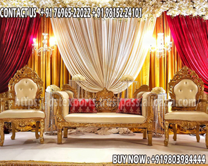 โซฟานกยูงสีเงินสีทองสำหรับงานแต่งงานออกแบบให้มีเพชรสีขาวสำหรับงานแต่งงานเก้าอี้ไม้สไตล์นกยูงสองที่นั่ง - Product Image 5