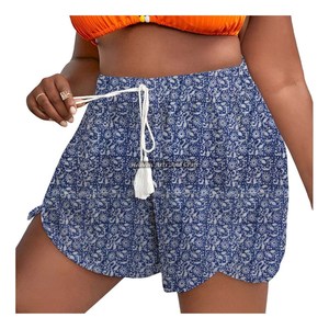 Summer Women's Loungewear Girls Cotton Fabric Rope Drawstring Waist Wrap Shorts Inspire By Nature 100% Cotton Fabric Block Print - Product Image 5