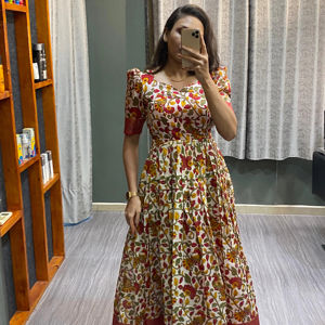 VESTIDO DE COLECCIÓN DE VESTIDO DE BODA PRESENTE TELA ESTAMPADA DE SEDA DOLA PESADA SUAVE CON INTERIOR COMPLETO - Product Image 1