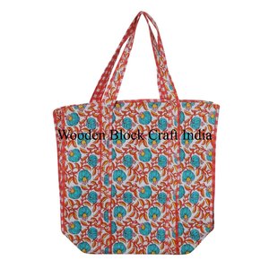 Sac fourre-tout de plage en coton imprimé, grand sac à main matelassé, design personnalisé, imprimé floral, écologique, vente en gros - Product Image 4