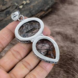 Handmade Black Rutile Sterling Silver Gemstone Pendant Fashion Unique Design IGI Certified Elegant Jewelry <b>Gift</b> for Women - Product Image 2