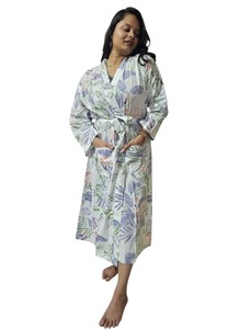 Bata de Baño de Algodón con Estampado Floral Blanco para Mujer, Talla de Bata - 48 pulgadas - Product Image 4