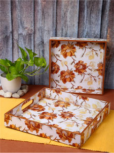 Ensemble de 2 plateaux de service carrés en bois MDF faits à la main Plateau décoratif élégant pour table à manger - Product Image 2
