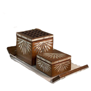 Quemador de incienso con incrustaciones de madera hechas a mano, bandeja de quemador de incienso para la madre de la perla, juego de Mubkhar Oud mubkara Box y mabkara dukjoon - Product Image 4