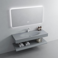 Lavabo mural en pierre artificielle Corian moderne avec égouttoir et miroir, étagère de salle de bain