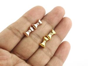 Boucles d'oreilles minimalistes délicates en argent sterling 925, or rose, or véritable, avec nœud en diamant, fabrication artisanale - Product Image 4