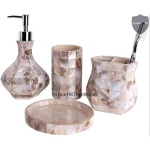 Juego de baño de Metal pulido brillante plateado de aspecto elegante con trabajo de nácar, los juegos de accesorios de baño más exigentes - Product Image 6