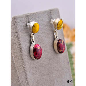 Southwest Style Multi-Stone & Sterling <b>Silver</b> Drop <b>Earrings</b> Bezel Setting Inlay - Product Image 3