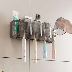 Moderno Soporte de Pared para Baño de Plástico para Cepillos de Dientes y Pasta Dental, con Dos Vasos, Caja de Almacenamiento, Duradero, Fácil de Limpiar, Organizador - Product Image 4