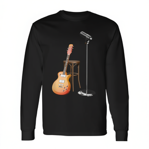 <b>Guitar</b> Long Sleeve T-Shirt With Electric <b>Guitar</b> And Microphone Design <b>For</b> Music Lovers - Product Image 2