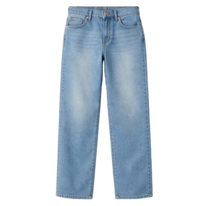 Pantalones Vaqueros Casuales de Mezclilla para Mujer, Corte Recto, Transpirables, Teñidos, Color Sólido Vintage, Cintura Media, Algodón, Ligeros para el Verano - Product Image 1