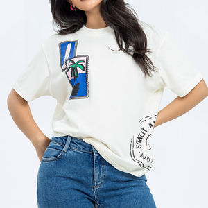 T-shirt imprimé avec logo personnalisé pour femmes 100% coton à manches courtes Design de haute qualité à bas prix Vêtements décontractés Fabricant en gros OEM - Product Image 2