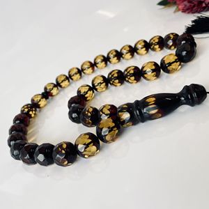 Tespih en ambre baltique fait main à facettes, couleur jaune cerise, Misbaha, chapelet en ambre baltique fait main à coupe diamant - Product Image 1