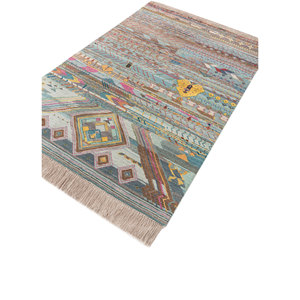 Tapis en laine et soie de bambou noué à la main à motif géométrique bleu Freedom Manchaha pour la décoration de la maison et du salon - Les-8341 - Product Image 2
