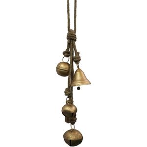 5 Campanas Rústicas Artesanales Vintage en Racimo con Cuerda para Colgar, Decoración Navideña de la Suerte - Product Image 6