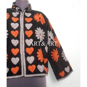 Indian Cotton Embroidery <b>Quilted</b> Jacket Autumn/Winter Women's Long Sleeve Mini Length Eco-Friendly Breathable - Product Image 3