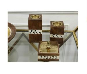 Arabic Style Ramadan Gift Set Wood Mother Pearl Inlay Mubkhar <b>Bakhoor</b> Burner Tray <b>Oud</b> Censer Rose Scent Religious Customizable - Product Image 1